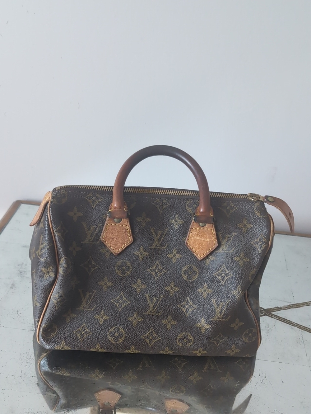 Louis Vuitton Vintage Speedy 1984 Brown Monogram Handheld Bag with Tan Accents